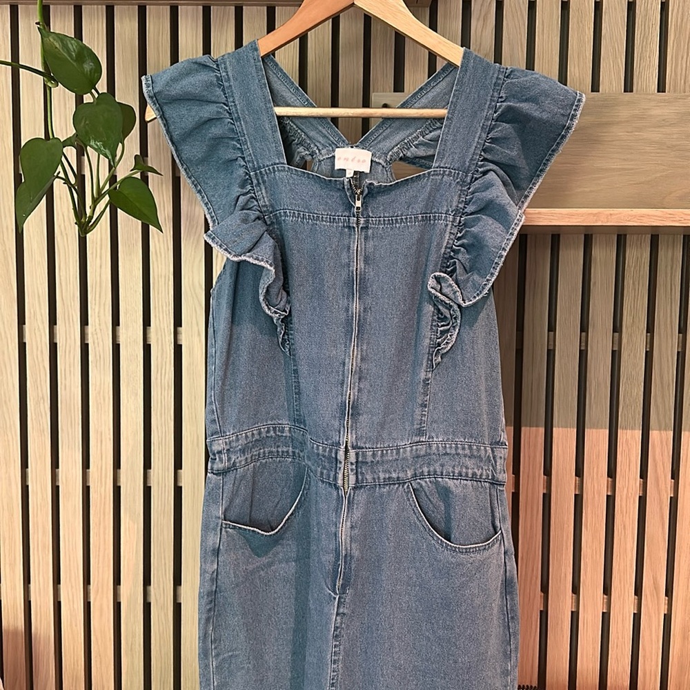 Ruffle sleeved denim jumpsuit